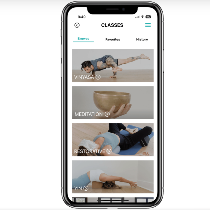 mobile app screen displaying yoga class options mobile app screen displaying yoga class options